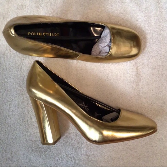 Colin Stuart Shoes - Colin Stuart Women’s Gold High Block Heel Stiletto Platform Pump Shoes Sz 10